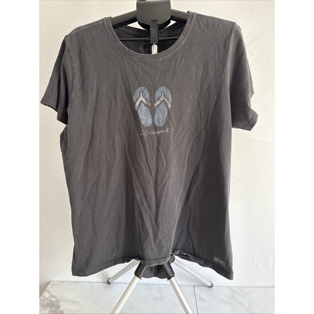 Life is Good Crusher Tee Women's XXL Gray Flip Flops Short Sleeve T-Shirt 2XL